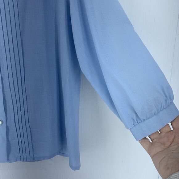 Kemmerer Womens Medium Button Up Blouse Pintuck Floral Appliqué Cottagecore Blue - Picture 3 of 7